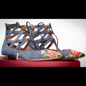 Aquazzura Belgravia Denim Lotus Flats Size 5B NEW without box - Picture 1 of 3