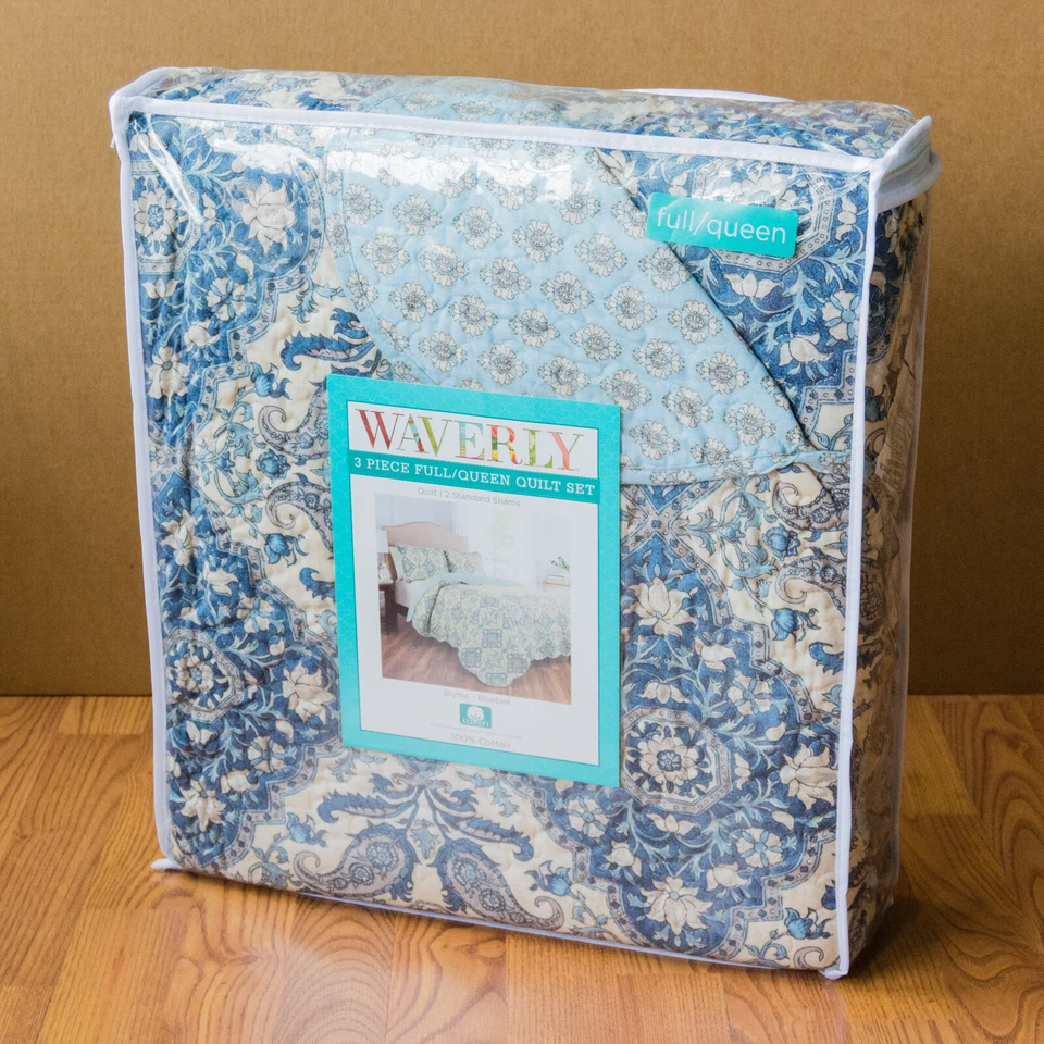 *NUEVO* Juego de edredón Waverly de 3 piezas - Blyth Bluebell - Reversible - King, Completo/Queen Foto 1 de 1