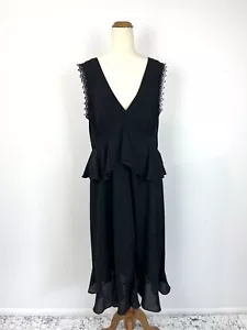 Atmos & Here Womens Dress 18 Black Deep V Neck Peplum Maxi Elegant Event Formal - Picture 1 of 10