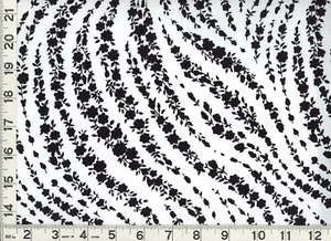 Wavy Lines of Black Flowers on White Quilting & Sewing Fabric by Yard  #906-2 - Picture 1 of 1
