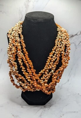 Collar Coldwater Creek Multihilo Concha Y Cuentas - Naranjas Y Blancos Foto 1 de 4