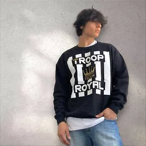 Men's Troop Black | White Fleece Pull Over Crewneck NWT - Picture 1 of 7