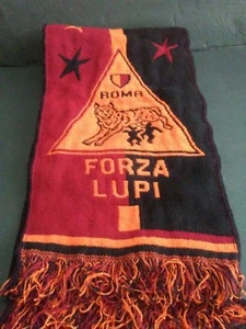 Italy Roma Forza Lupi 50" x 7.5" Fringed Fabric Scarf Black Gold Burgundy Unisex - Picture 1 of 1