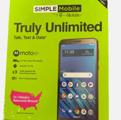 Motorola Moto E - 16 GB - Black (SIMPLE Mobile). 13 MP rear + 5 MP front cameras - Image 1 of 4