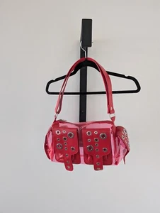 Vtg Versus VERSACE Leather Plastic Y2K Red Bag 2003 Vogue Runway Rare - Picture 1 of 22
