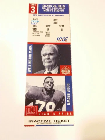 2019 New York Giants Buffalo Bills NFL Football Full Ticket Stub Cover
