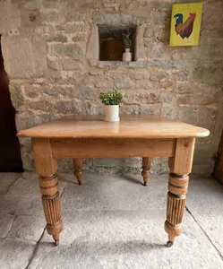 Antique Square Pine Kitchen Dining Table on Castors - Delivery Available - Picture 1 of 17