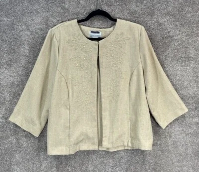 Alfred Dunner Blazer Womens 16 Petite Beige Embroidered Floral Hook & Eye Jacket - Image 1 of 4