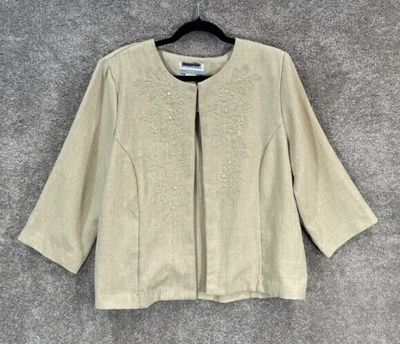 Blazer Alfred Dunner Mujer 16 Pequeño Beige Bordado Floral Gancho y Ojo Chaqueta Foto 1 de 4