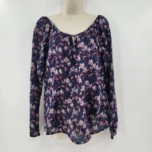 Camicia blusa Ikat viola marca Lucky top med floreale trasparente maniche lunghe cotone - Foto 1 di 4