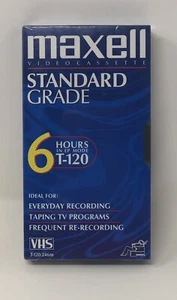 Single Maxell VHS T-120 6 Hour Standard Grade VCR Blank Video Tape New SEALED - Picture 1 of 2