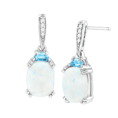 Finecraft 3 cttw Natural Opal & Blue Topaz Drop Earrings with Diamonds in Silver - Image 1 of 4
