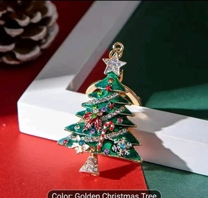 Neu - Weihnachtsbaum Schlüsselanhänger Kristall Gold - Bild 1 von 6