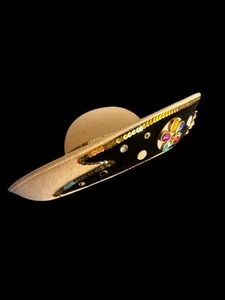 Vintage 1970’s 1980’s Deborah New York Cream Bejeweled Wide Brim Hat - Picture 1 of 9