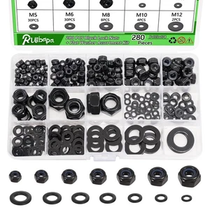 280 PCS Black Lock Nuts & Flat Washer Assortment Kit, Metric Nuts and Flat Wa... - Picture 1 of 6
