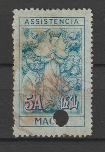 Sello de ingresos de Portugal Macao Fiscal Fiscaux Assistensia 5A - Imagen 1 de 1