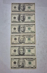 VINTAGE Dollar Bills: 10, 20, 50, 100 Six Bill Lot - Picture 1 of 14