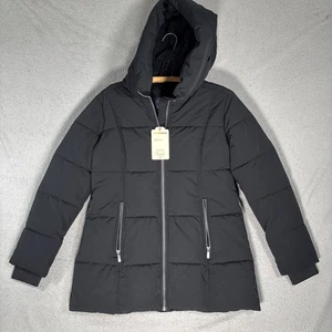 NWT ST John’s Bay Women’s M Black Puffer Coat Hooded Quilted Parka Winter Jacket - Picture 1 of 16