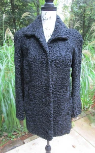Abrigo vintage negro cordero rizado persa KARAKUL talla S-XS* - Imagen 1 de 8