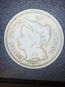 1867 Philadelphia Mint Three Cent NICKEL Coin better date - Picture 1 of 3