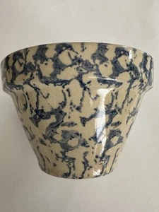 Vintage Robinson Ransbottom Pottery RRP Blue Spongeware 6” Bowl Roseville OH - Picture 1 of 5