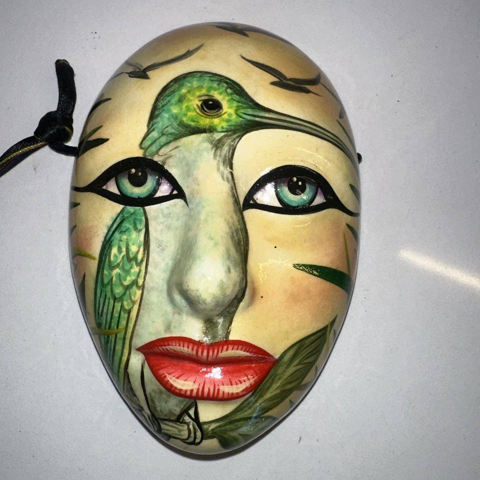 Hand Painted Lady Face with Bird Coldiv Art 3D Decorative Mask Mexico * - Image 1 of 4