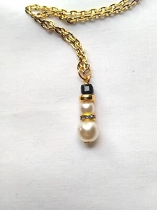 Snowman Beaded Necklace 14k Gold plated stainless steel chain Holiday Boho Chic - Picture 1 of 10