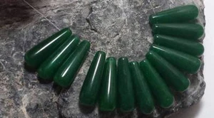 13 long tear drop shape quartz beads/ripe corn,forest green,10mm x30mm (T740-w2) - Picture 1 of 3