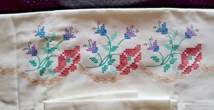 "Floral" Pillow Case Pair Stamped Linen Size 20" x 30" - Picture 1 of 2