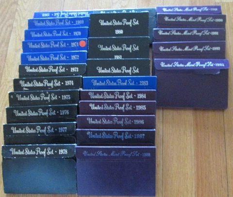 1968 to 1993  Proof Set U.S. Mint 26 Proof Sets San Francisco Mint Box and COA Cover
