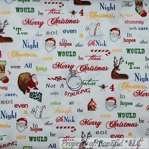 BonEful Fabric FQ Cotton Quilt White Red B&W Santa Reindeer Candy Shabby Chic US - Picture 1 of 8