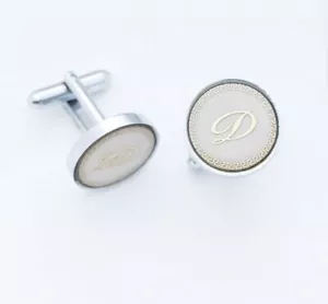 C0262 CUFF LINKS CUFFLINKS INITIAL GOLD LETTER "D" PINK MOTHER OF PEARL ENAMEL - Picture 1 of 1