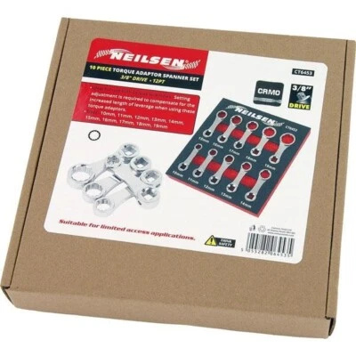 3/8" Drive  12PT Torque Adapter Spanner Set 10pcs Spanner Wrench 10mm-19mm T6453 - Image 1 of 3