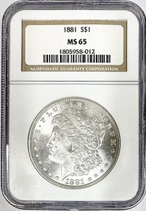 1881 MORGAN SILVER DOLLAR NGC MS65 BRIGHT WHITE GEM - Picture 1 of 2