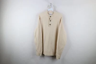 Peter Millar Mens Size Large Ribbed Knit Yak Wool Cashmere Henley Sweater Cream - Image 1 of 4