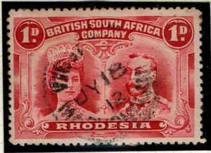 Rhodesia BSAC 1910 1913 double head 1d carmine lake 14 SG124 Used CDS - Picture 1 of 1
