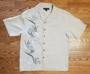 SUN MODA Silk Shirt L Bird of Paradise Palm Leaves Hawaiian Aloha Tiki Camp  - Picture 1 of 9