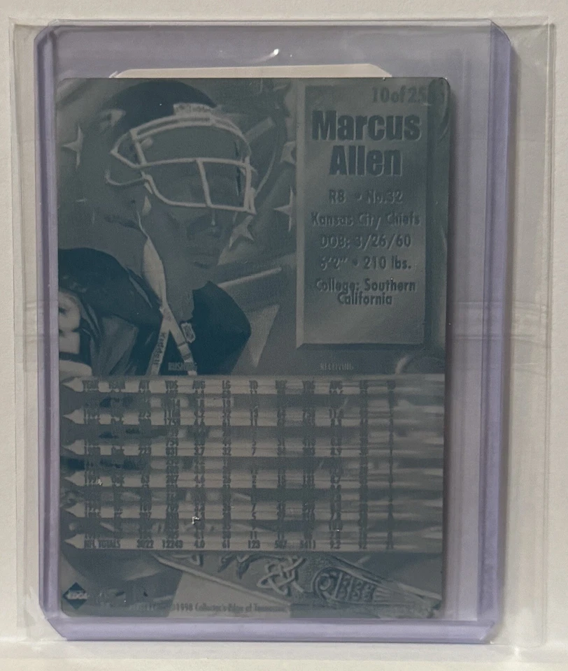 Placa de impresión Marcus Allen Collector’s Edge Spectrum #10 1998, parte posterior, amarilla 1/1 Foto 1 de 1