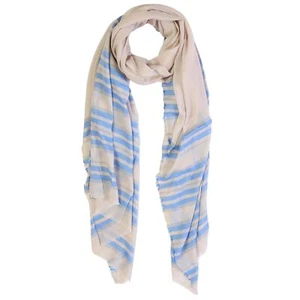 Blue Pacific Turkish Cotton Stripe Scarf in Wedgewood and Sand - Picture 1 of 7