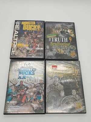 4x HUNTING DVD LOT REALTREE MONSTER BUCKS PRIMOS THE TRUTH SPRING BOW HUNTING Foto 1 de 4