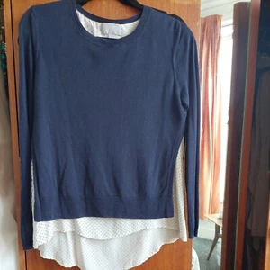 PURE collection Cashmere & Silk Navy Round Neck Jumper/ White Blouse UK S - Picture 1 of 8