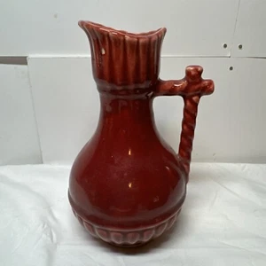 Unsigned McCoy Soft Aqua Pitcher Vase With Twisted Rope Handle - 1940's - Picture 1 of 9