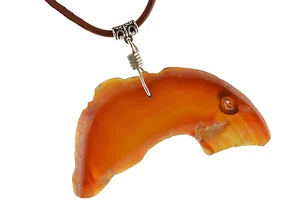 Mens Caramel Brown Wire Wrap Agate Pendant Necklace Heavy Leather Cord Gift Box - Picture 1 of 2
