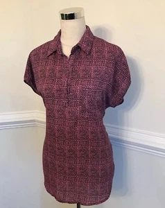PLEIONE Womens Sz L  Split Neck Top Blouse Pink Multicolor Shirt - Picture 1 of 10
