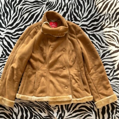 Vintage Oscar de la renta tan suede fuax leather faux fur button jacket - Image 1 of 4