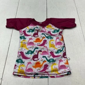 White & Red Dinosaur Print Short Sleeve Swim Shirt Girls Size X-Large NEW - Picture 1 of 5