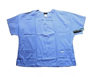 Women's Cherokee V-Neck Scrubs Size 3XL Short Sleeve Top Ciel Blue Pockets NEW - Picture 1 of 5