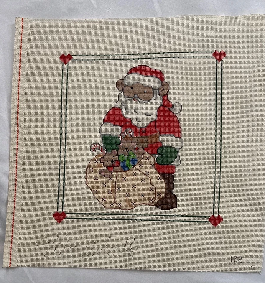 Christmas Papa Bear Santa Needlepoint canvas - 18 Mesh, VTG New “Wee Needle” - Image 1 of 3