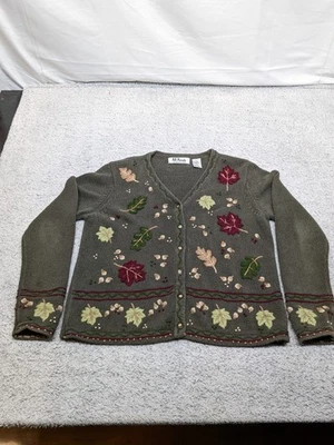 Винтажный кардиган 90-х All Points by Reference Point с вышивкой осенний лист на пуговицах  - Изображение 1 из 4
