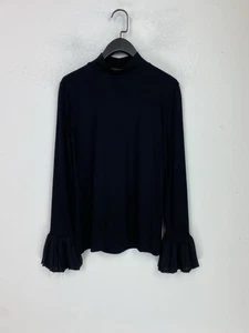 Mint Velvet Black Plain Top High Neck Long Sleeve Pleated Cuff Smart UK  S - Picture 1 of 10